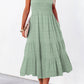 Shirred Pleated Square Neck Sleeveless Midi Dress
