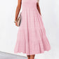 Shirred Pleated Square Neck Sleeveless Midi Dress