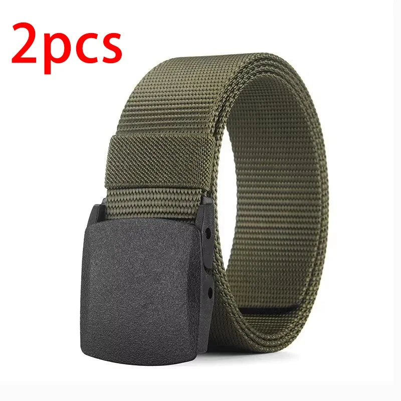 Men's Canvas Belt Plastic Buckle Metal-Free Tactical Waist Belt Outdoor Hiking Webbing Nylon Belt Women's Belt Neutral Belts New