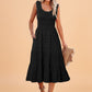Shirred Pleated Square Neck Sleeveless Midi Dress