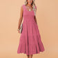 Shirred Pleated Square Neck Sleeveless Midi Dress