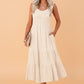 Shirred Pleated Square Neck Sleeveless Midi Dress
