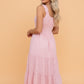 Shirred Pleated Square Neck Sleeveless Midi Dress
