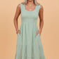 Shirred Pleated Square Neck Sleeveless Midi Dress