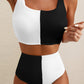 Colorblock Corded Square Neck Bikini Swimsuit