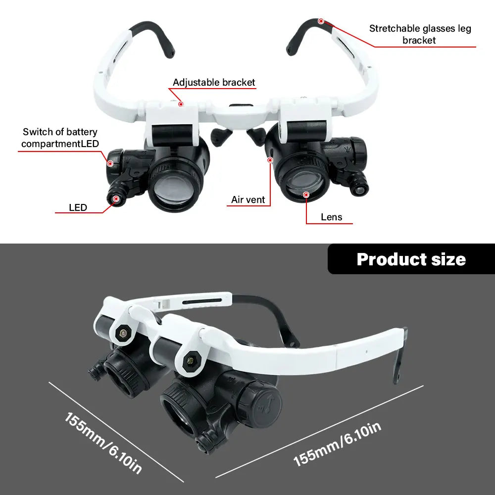 Hot sell 2XLED Watch Jeweler Repair Magnifier Head-Mounted Headband Adjustable Magnifying Head Eye Glasses Loupe Lens 8X 15X