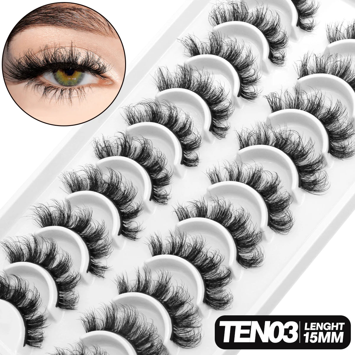 GROINNEYA 5/10 pairs 3D Mink Lashes Faux Mink Fluffy Lash Soft Full Thick Wispy Eyelash Dramatic False Eyelashes Makeup