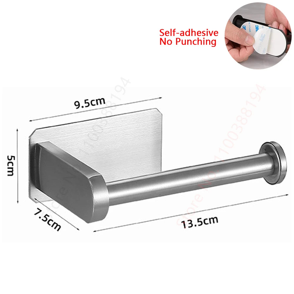 Self-Adhesive Toilet Paper Holder Bathroom Stainless Towel Holder Toilet Punch-free Roll Paper Holder Kitchen Hook Storage Holde