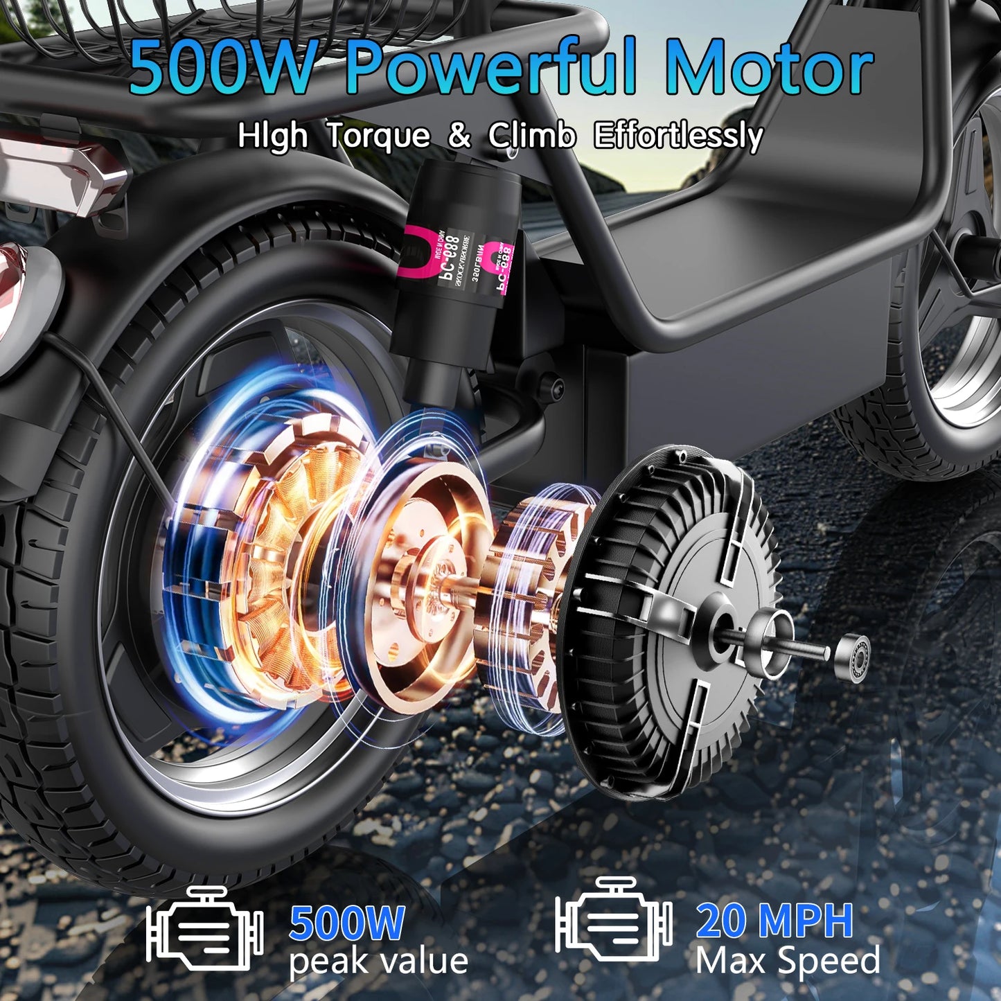 Electric Scooter with Basket for Adults, 650W Peak Motor, Full Suspension, Motor Escooter Suitable for Commutting Travel