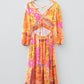Floral Patchwork Cut-Out Tied Back Maxi Dress
