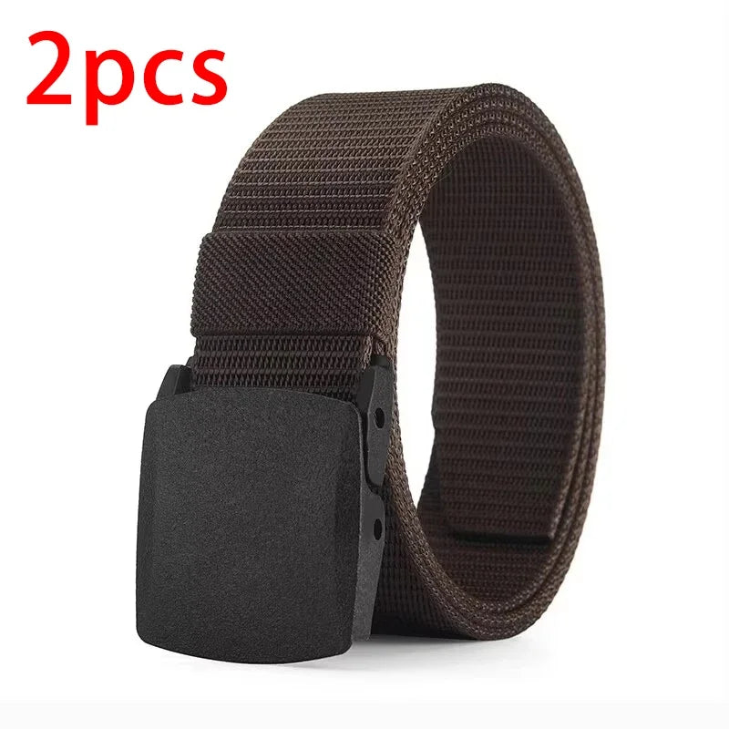 Men's Canvas Belt Plastic Buckle Metal-Free Tactical Waist Belt Outdoor Hiking Webbing Nylon Belt Women's Belt Neutral Belts New