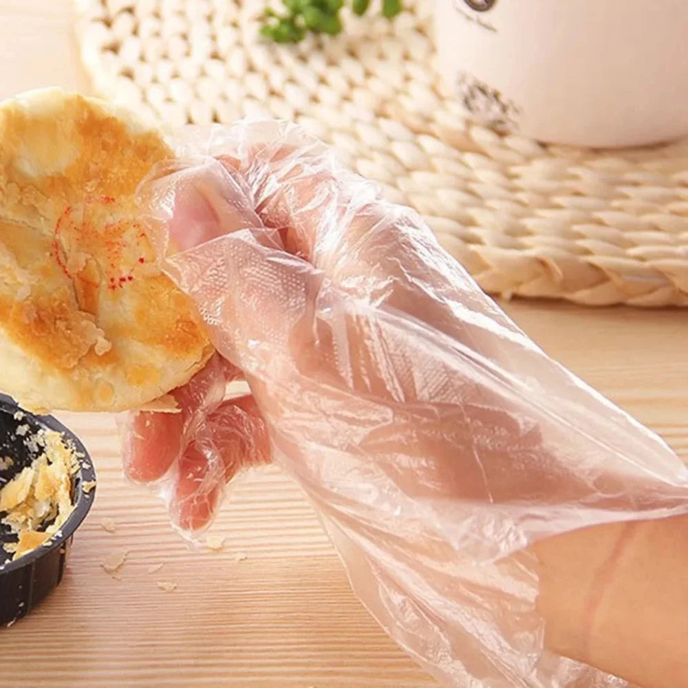 100/200Pcs Disposable Gloves Plastic Gloves Transparent Eco-Friendly Cleaning Gloves for DIY Cooking Kitchen Accessories