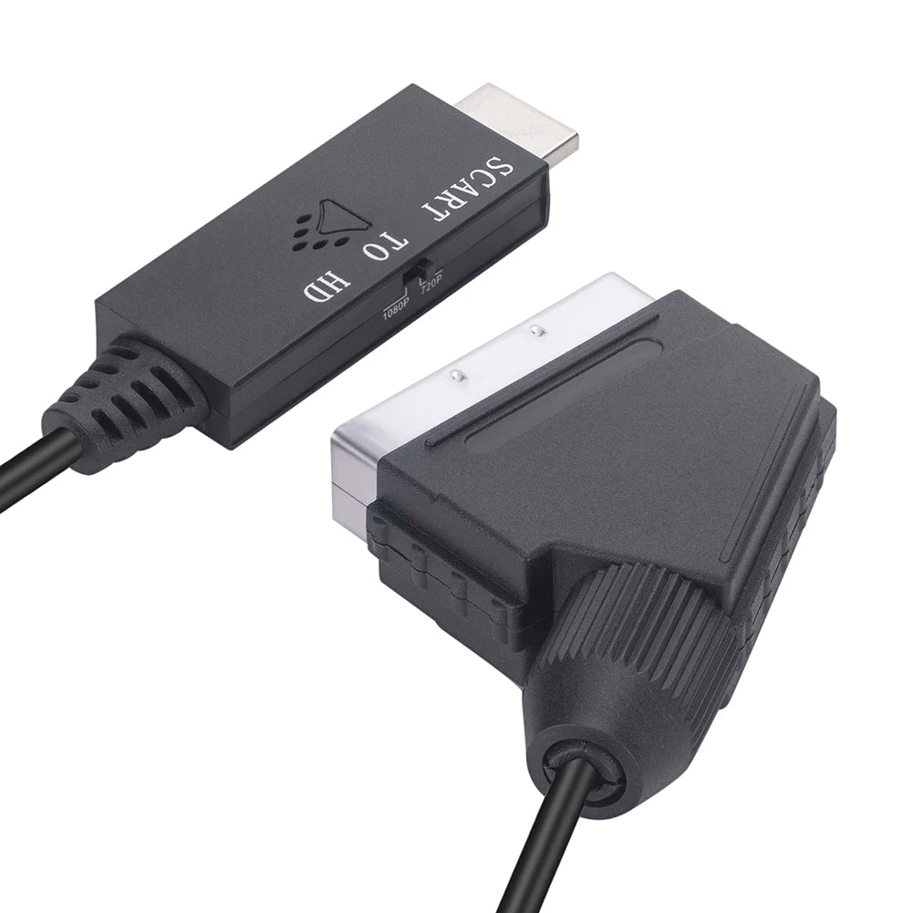 SCART to HDMI Converter Cable Video Audio Converter Adapter Scart in HDMI Out Suport 720P/1080P Switch for HDTV DVD