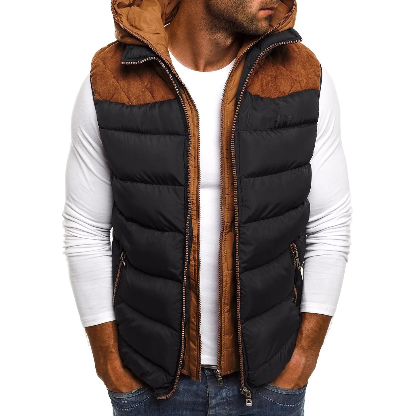 Men's Fashion Color Block Cotton Jacket with Hood