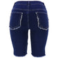 High Waist Color Block Denim Shorts with Pockets