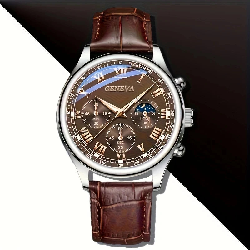 Luxury Men Business Watches  Fashion Leather Strap Round Dial Male's Analog Quartz Wristwatch Reloj Hombre（Without Box）