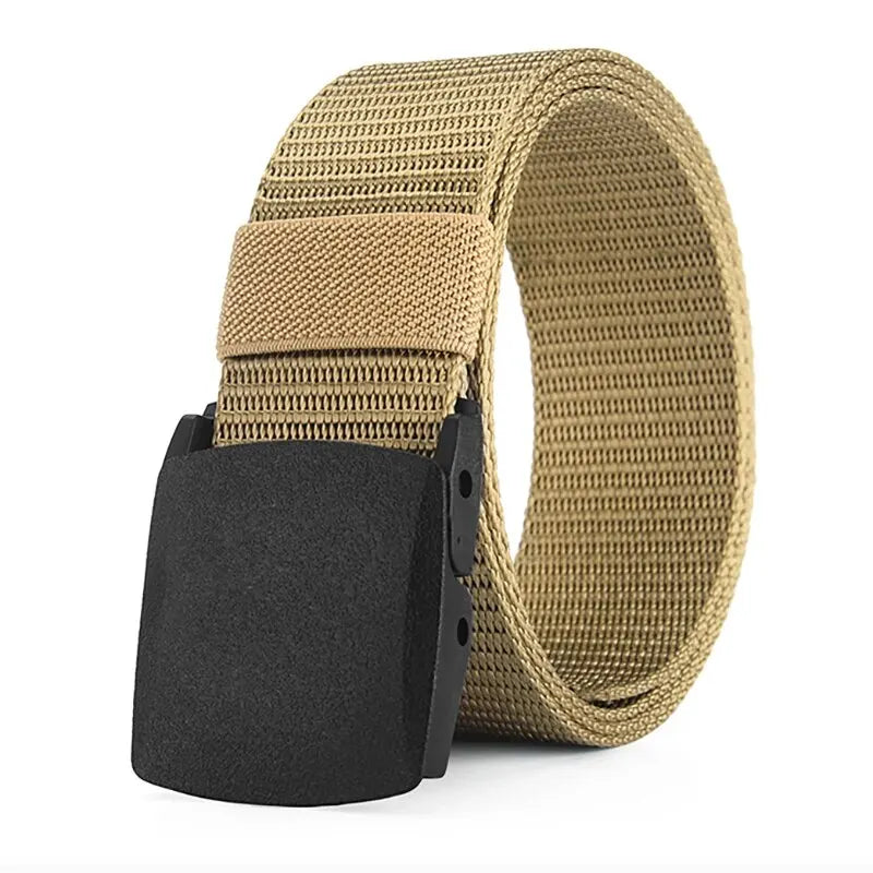 Men's Canvas Belt Plastic Buckle Metal-Free Tactical Waist Belt Outdoor Hiking Webbing Nylon Belt Women's Belt Neutral Belts New
