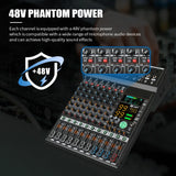 COOYINK 8 Channel Audio Mixer 2*99 DSP 3 Group Aux Send Digital Professional Console Sound Mixer Console with Bluetooth MP3 USB
