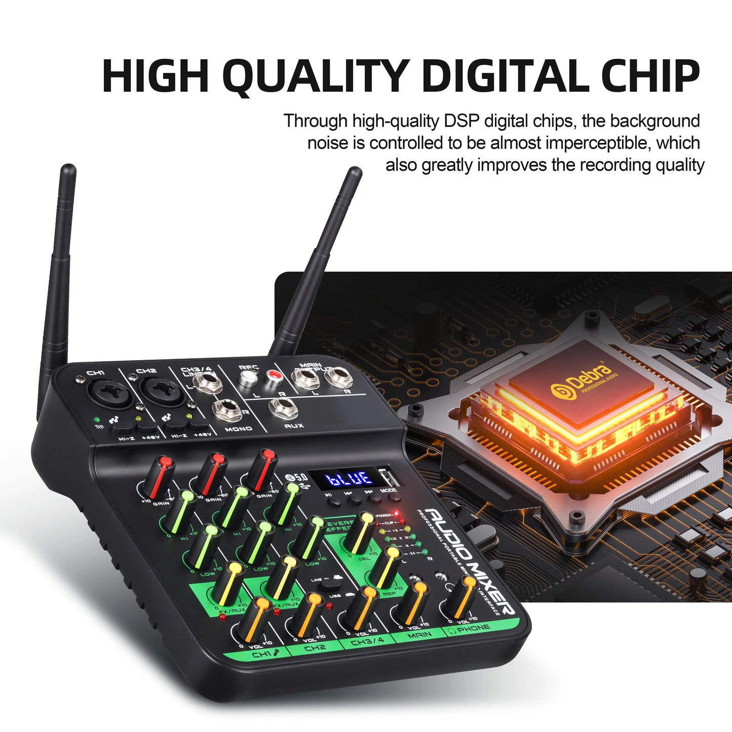 New Product Professional Portable Mini 4 Channel Karaoke Audio Mixer MC-20H with 2 UHF Wireless Microphone DJ Audio Console