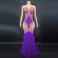 Products Blue Rhinestone Feather Dress Mesh Red Evening Elegant Evening Dresses Luxury Abito Da Cerimonia Donna Birthday Dresses