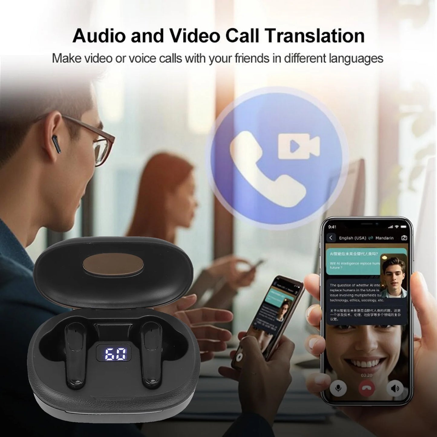 3-in-1 AI Translation Earbuds Real Time 164 Language Translator Earbuds Bluetooth 5.4 Noise Reduction for IOS Android Travel