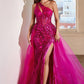One Shoulder Glitter & Tulle Gown