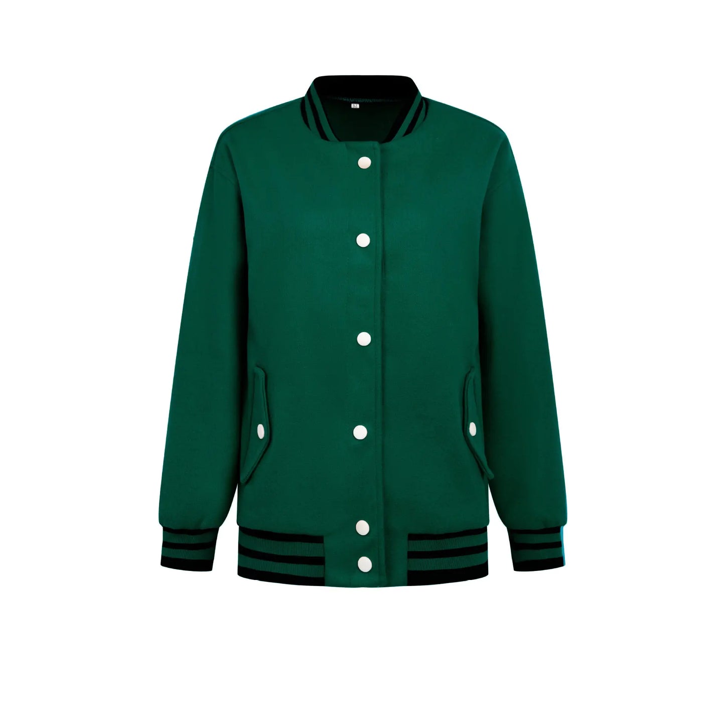 Fashion Women's Color Block Baseball Jacket with Pockets