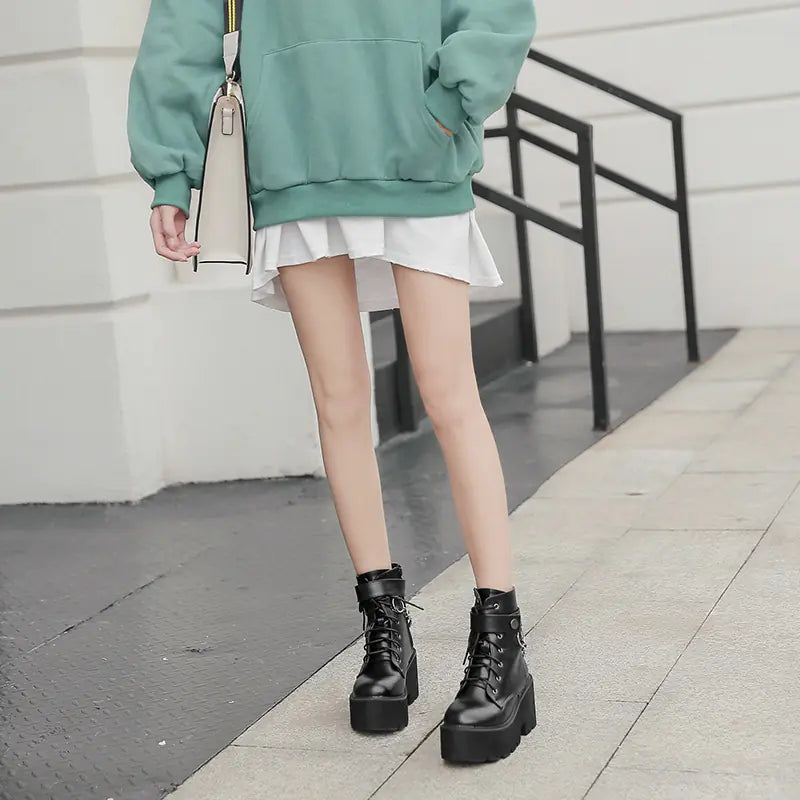 British Style Thick-Soled High-Heeled Martin Boots