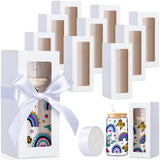 FillTouch 60 Pcs Gift Boxes with Ribbon for Sublimation Glass Exhibition Boxes Transparent Gift Box for 12oz 16oz 20oz Drinking Glasses Jar Sublimation Glass Can Blank Tumbler Gift Box (White)