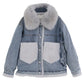 Women's Denim Jacket with Fleece Collar and Loose Fit