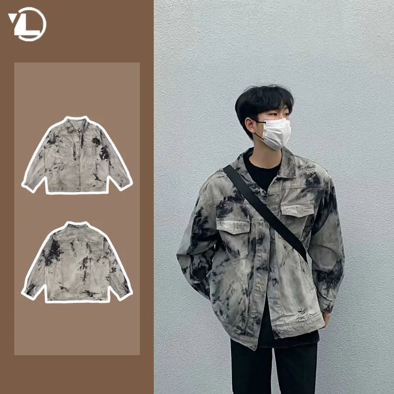 Men's Hip-hop Color Block Denim Jacket with Pockets