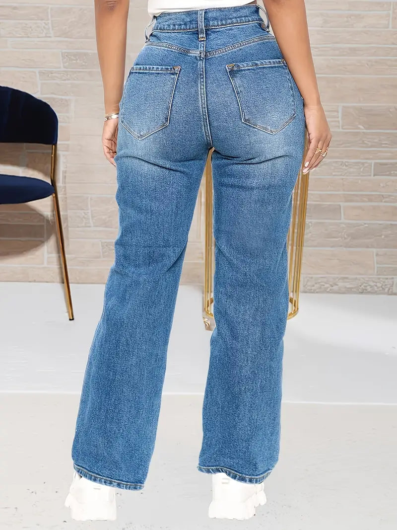 Women's High-Waisted Loose Fit Denim Jeans with Pockets