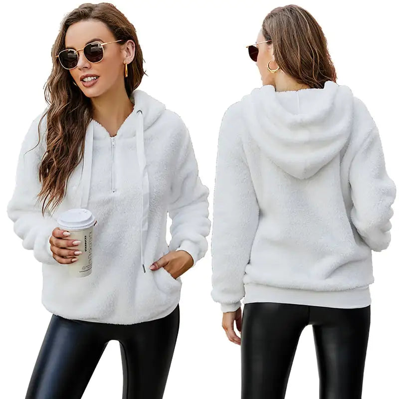 Women's Fleece Jacket with Zipper Hood and Collar