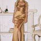 Soft Satin Bridesmaid Gown w/ Draped Sweetheart Neckline & Elegant Leg Slit CDT815