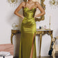 Soft Satin Bridesmaid Gown w/ Draped Sweetheart Neckline & Elegant Leg Slit CDT815