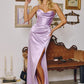 Soft Satin Bridesmaid Gown w/ Draped Sweetheart Neckline & Elegant Leg Slit CDT815
