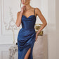 Soft Satin Bridesmaid Gown w/ Draped Sweetheart Neckline & Elegant Leg Slit CDT815