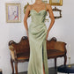 Soft Satin Bridesmaid Gown w/ Draped Sweetheart Neckline & Elegant Leg Slit CDT815