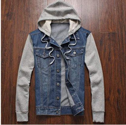 Men's Korean Style Denim Jacket with Removable Hood