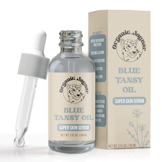 Organic Jaguar Blue Tansy Super Skin Face Serum Night Moisturizer Facial Oil with Jojoba Oil and Hydrating Ingredients to Support Healthy Aging and Help Reduce Wrinkles All Skin Types 2 fl oz