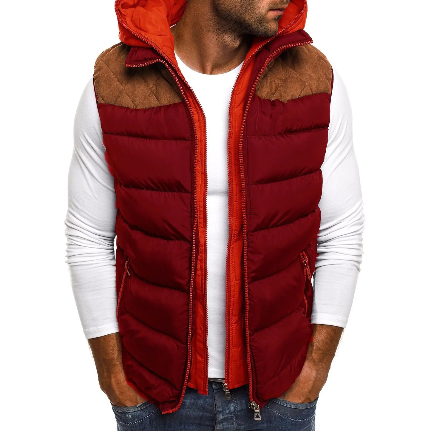 Men's Fashion Color Block Cotton Jacket with Hood