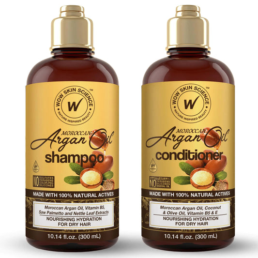 WOW Skin Science Moroccan Argan Oil Shampoo and Conditioner Set - Moroccan Oil Shampoo & Conditioner Set Sulfate & Paraben Free - Shampoo & Conditioner Set for All Hair Types
