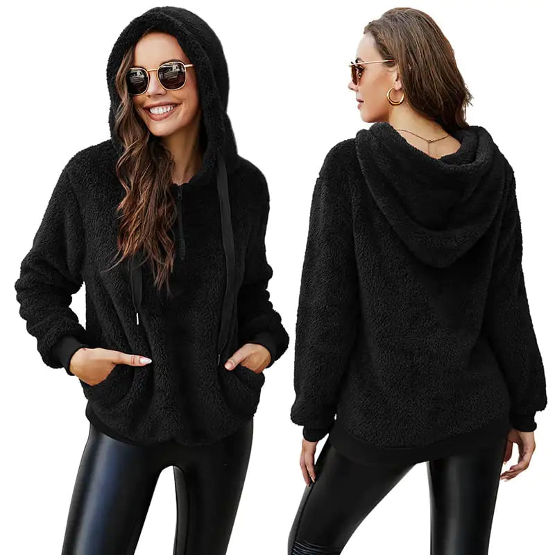 Women's Fleece Jacket with Zipper Hood and Collar