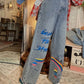 Women's Loose Fit Wide Leg Denim Jeans with Pockets