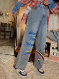Women's Loose Fit Wide Leg Denim Jeans with Pockets